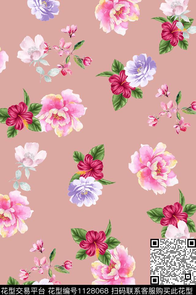花卉数码华亿平台满版散花数码印花华亿平台下载（图片编号: 1128068） - 瓦栏（Walan）