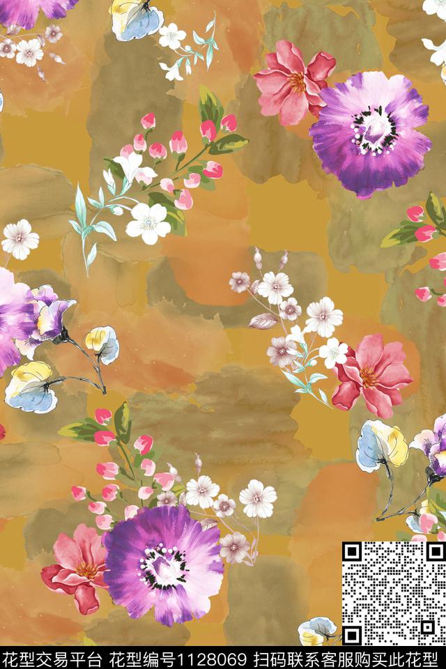 花卉数码华亿平台满版散花数码印花华亿平台下载（图片编号: 1128069） - 瓦栏（Walan）