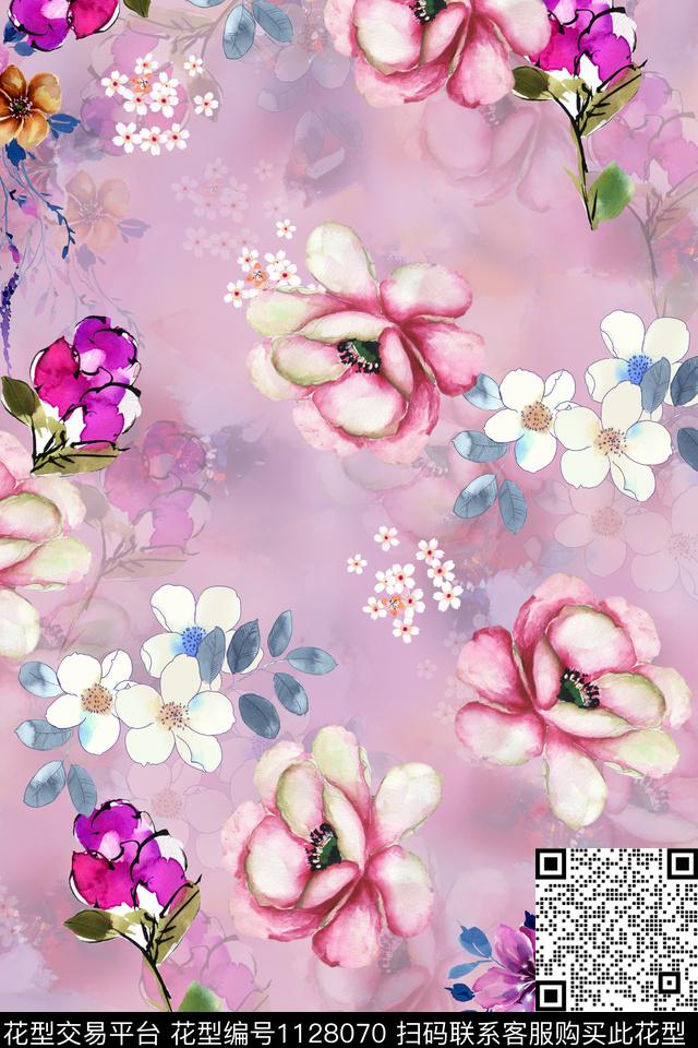 花卉数码华亿平台满版散花数码印花华亿平台下载（图片编号: 1128070） - 瓦栏（Walan）
