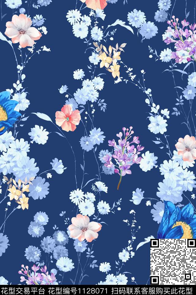 花卉数码华亿平台满版散花数码印花华亿平台下载（图片编号: 1128071） - 瓦栏（Walan）