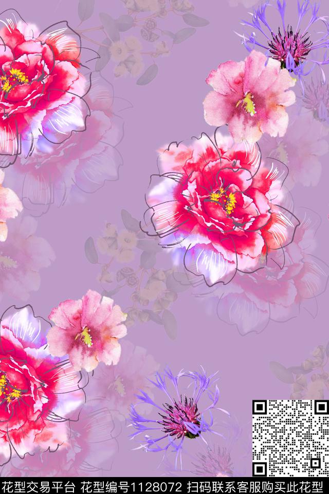 花卉数码华亿平台满版散花数码印花华亿平台下载（图片编号: 1128072） - 瓦栏（Walan）