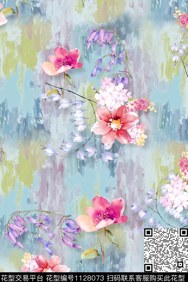 花卉数码华亿平台满版散花数码印花华亿平台下载（图片编号: 1128073） - 瓦栏（Walan）