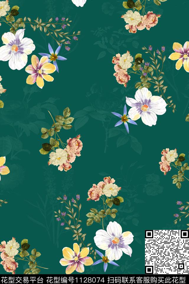 花卉数码华亿平台满版散花数码印花华亿平台下载（图片编号: 1128074） - 瓦栏（Walan）