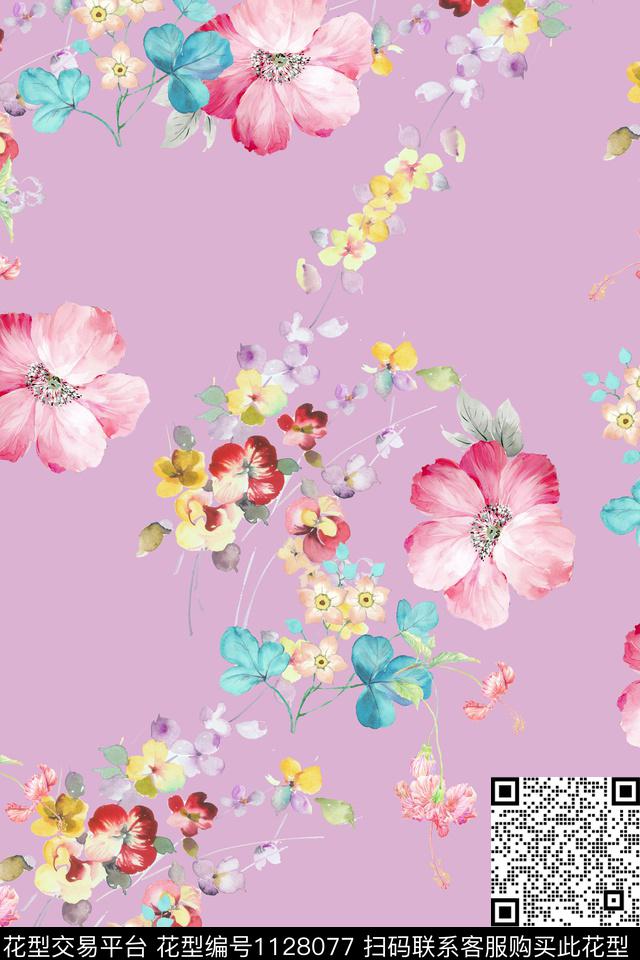 花卉数码华亿平台满版散花数码印花华亿平台下载（图片编号: 1128077） - 瓦栏（Walan）