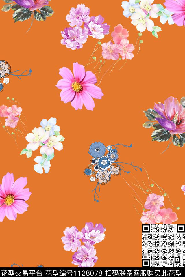 花卉数码华亿平台满版散花数码印花华亿平台下载（图片编号: 1128078） - 瓦栏（Walan）
