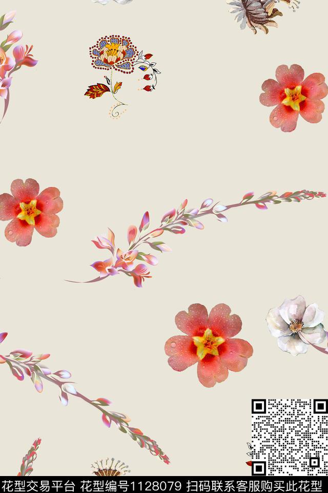 花卉数码华亿平台满版散花数码印花华亿平台下载（图片编号: 1128079） - 瓦栏（Walan）