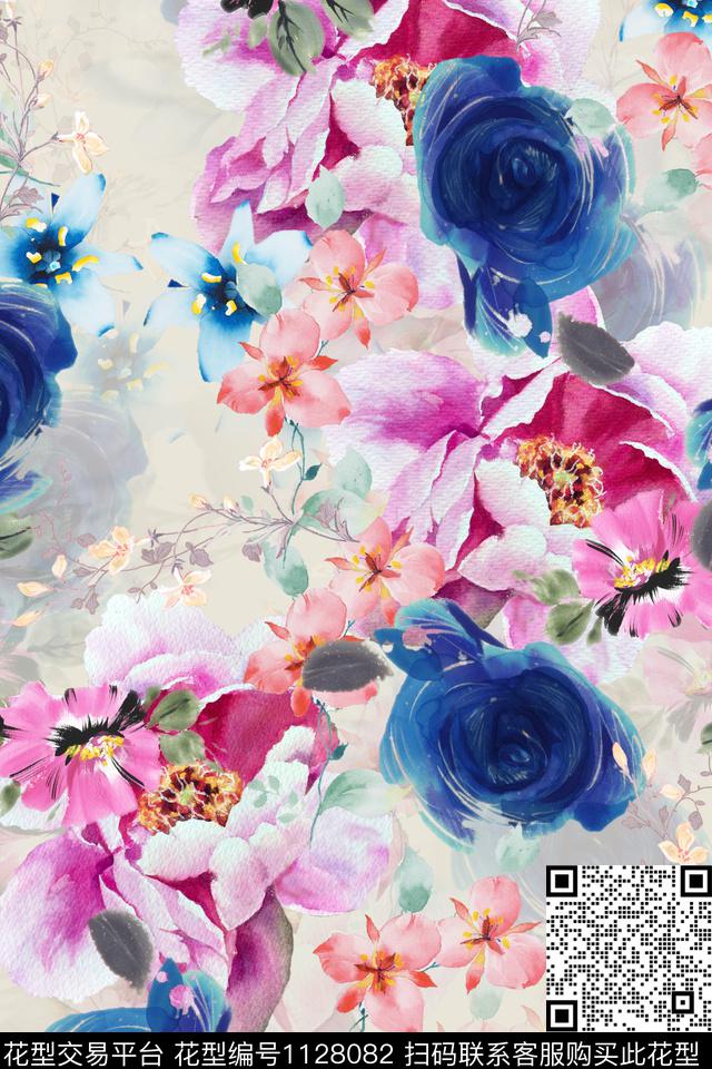 花卉数码华亿平台满版散花数码印花华亿平台下载（图片编号: 1128082） - 瓦栏（Walan）