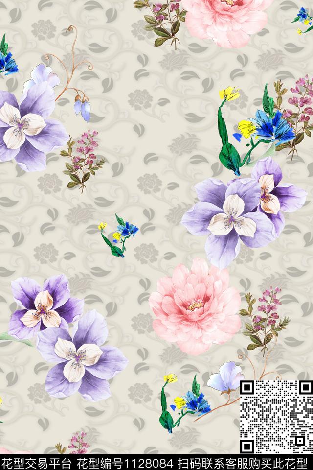 花卉数码华亿平台满版散花数码印花华亿平台下载（图片编号: 1128084） - 瓦栏（Walan）