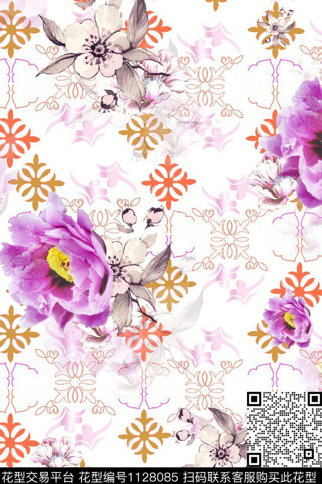 花卉数码华亿平台满版散花数码印花华亿平台下载（图片编号: 1128085） - 瓦栏（Walan）