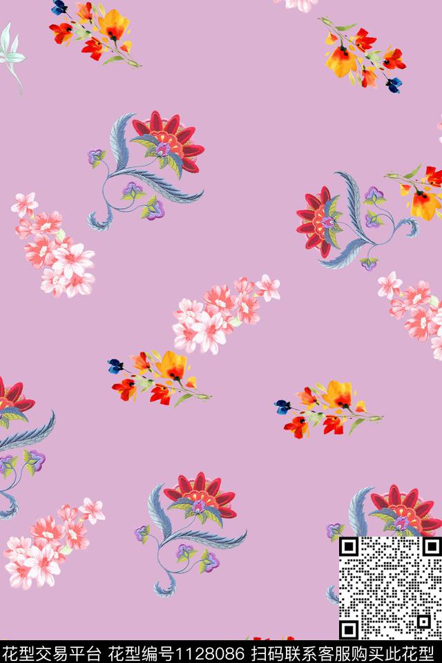花卉数码华亿平台满版散花数码印花华亿平台下载（图片编号: 1128086） - 瓦栏（Walan）