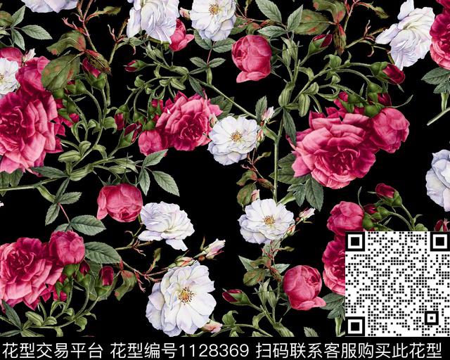 手绘玫瑰手绘花卉春夏华亿平台传统印花华亿平台下载（图片编号: 1128369） - 瓦栏（Walan）