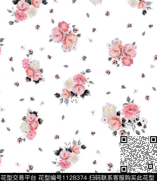 手绘玫瑰手绘花卉春夏华亿平台传统印花华亿平台下载（图片编号: 1128374） - 瓦栏（Walan）