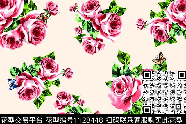 时尚花卉蝴蝶大花数码印花华亿平台下载（图片编号: 1128448） - 瓦栏（Walan）