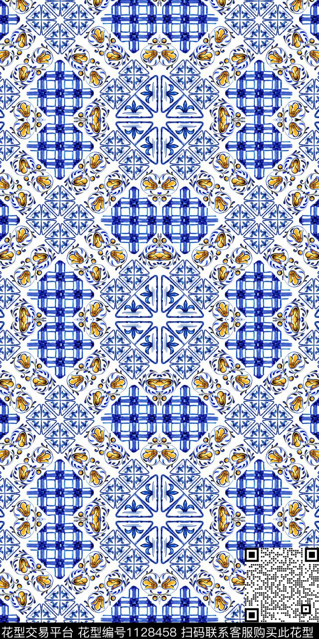 女装复古青花瓷数码印花华亿平台下载（图片编号: 1128458） - 瓦栏（Walan）