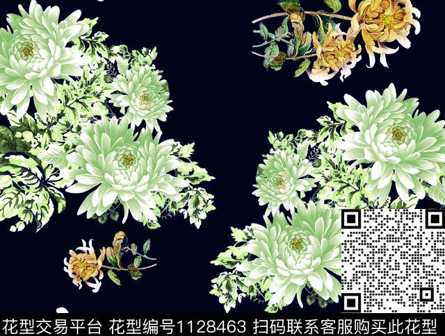 素雅大花数码华亿平台数码印花华亿平台下载（图片编号: 1128463） - 瓦栏（Walan）