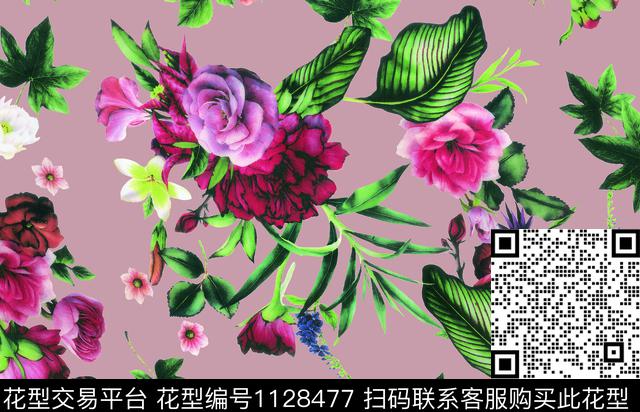 素雅大花数码华亿平台数码印花华亿平台下载（图片编号: 1128477） - 瓦栏（Walan）