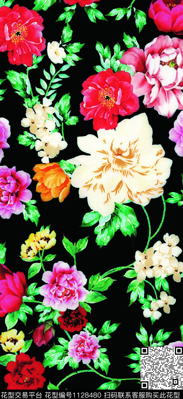 时尚大花数码印花华亿平台下载（图片编号: 1128480） - 瓦栏（Walan）
