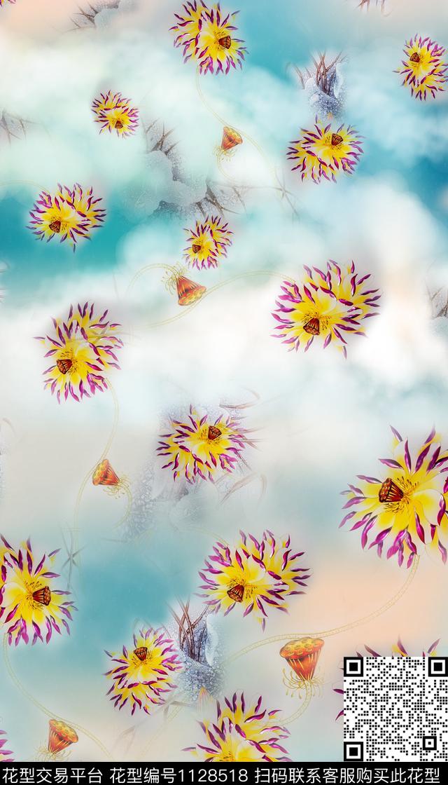 时尚中国风定位花女装数码印花华亿平台下载（图片编号: 1128518） - 瓦栏（Walan）