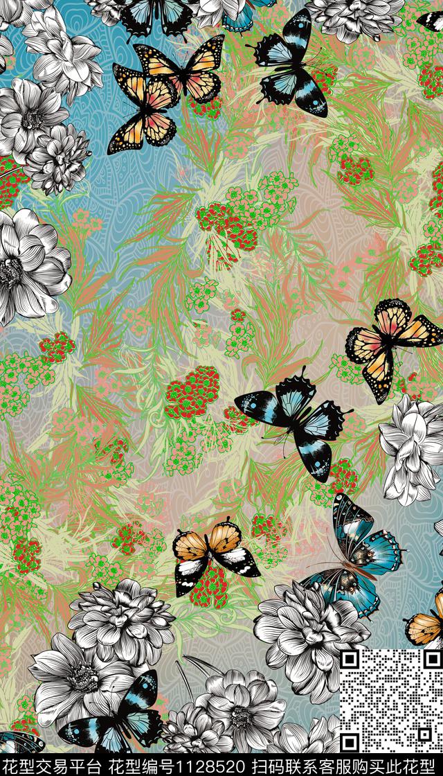 时尚中国风定位花女装数码印花华亿平台下载（图片编号: 1128520） - 瓦栏（Walan）