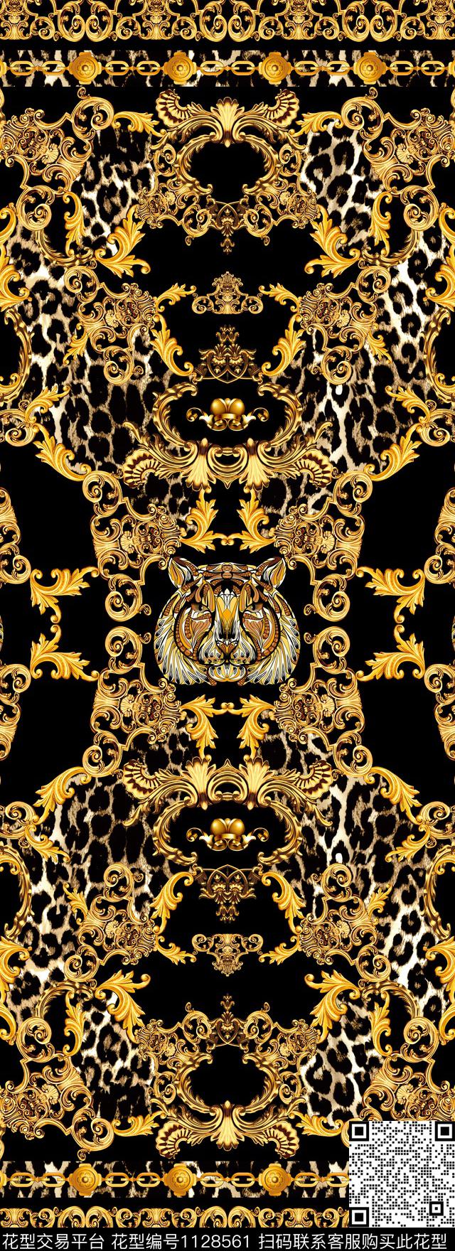 豹纹宫廷风金属花纹数码印花华亿平台下载（图片编号: 1128561） - 瓦栏（Walan）