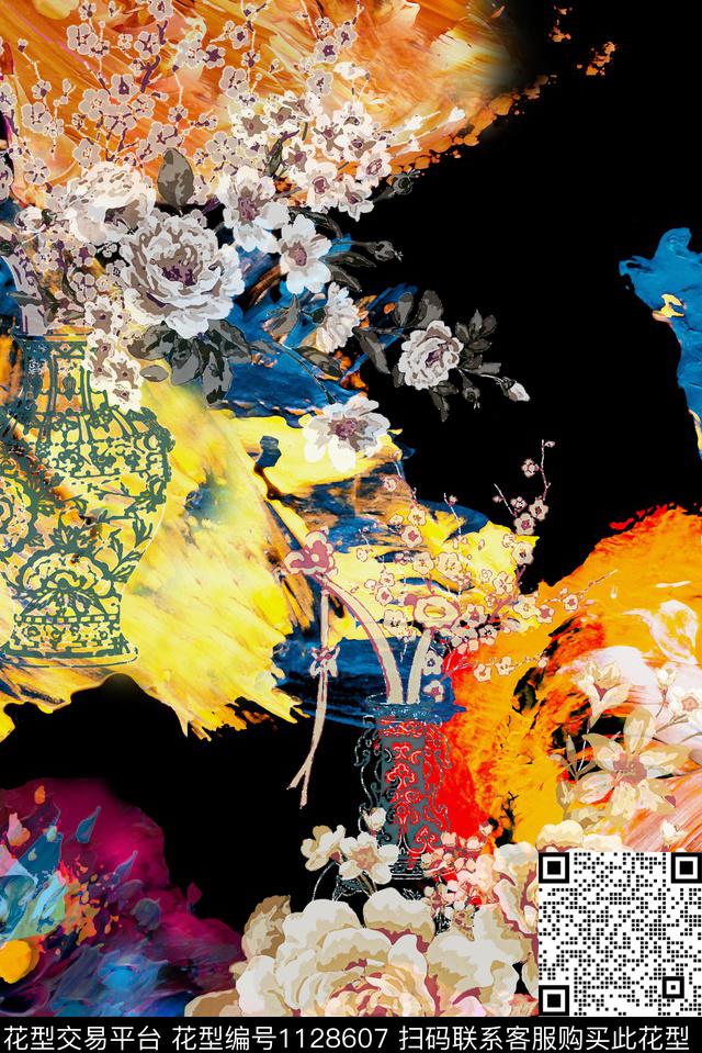 肌理抽象中国风数码印花华亿平台下载（图片编号: 1128607） - 瓦栏（Walan）