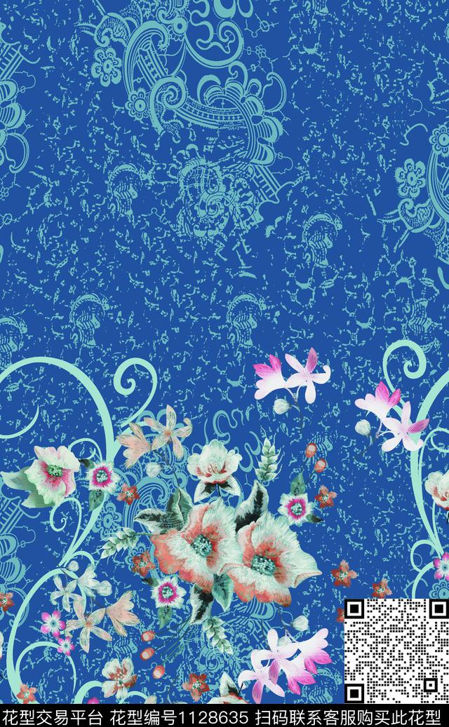 时尚水彩数码定位花数码印花华亿平台下载（图片编号: 1128635） - 瓦栏（Walan）