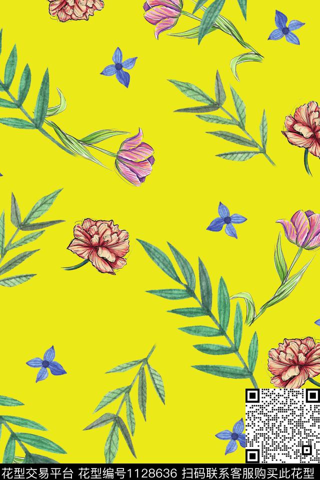手绘花卉春夏华亿平台数码印花华亿平台下载（图片编号: 1128636） - 瓦栏（Walan）