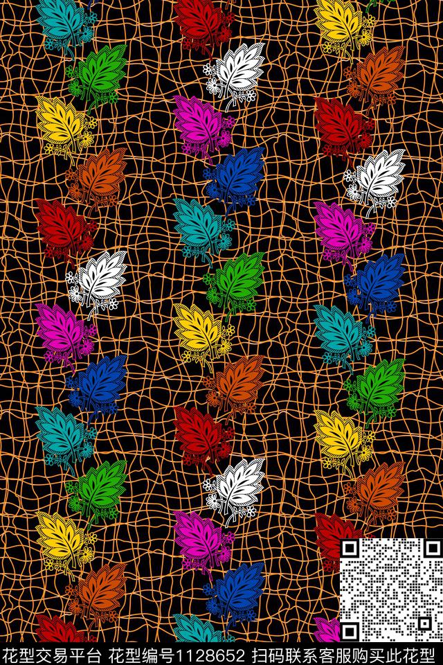 绿植树叶抽象线条数码印花华亿平台下载（图片编号: 1128652） - 瓦栏（Walan）
