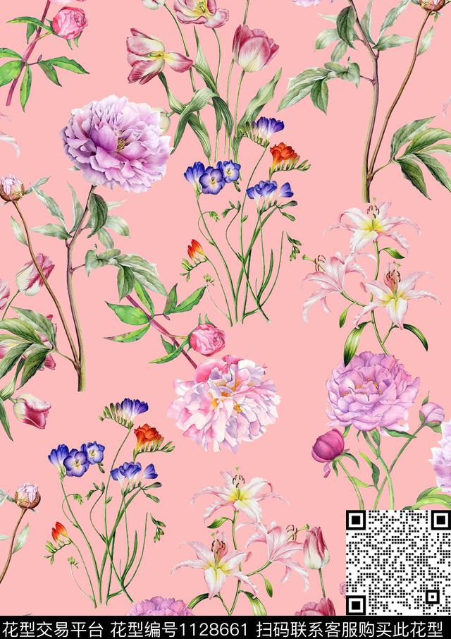 花卉手绘花卉水彩花卉数码印花华亿平台下载（图片编号: 1128661） - 瓦栏（Walan）