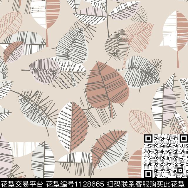 卡通线条花卉绿植树叶数码印花华亿平台下载（图片编号: 1128665） - 瓦栏（Walan）