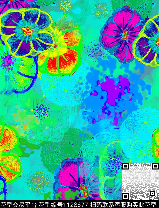 花卉抽象混合拼接数码印花华亿平台下载（图片编号: 1128677） - 瓦栏（Walan）