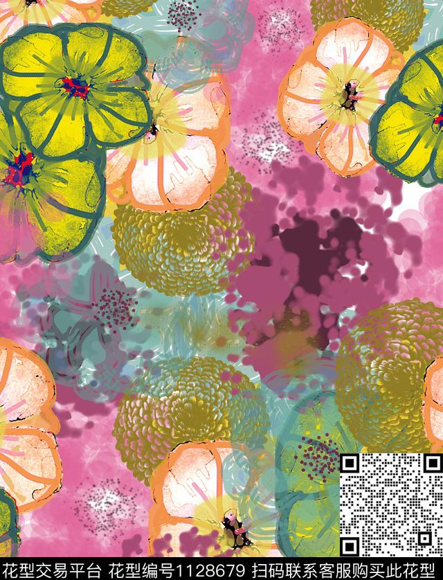 花卉抽象混合拼接数码印花华亿平台下载（图片编号: 1128679） - 瓦栏（Walan）