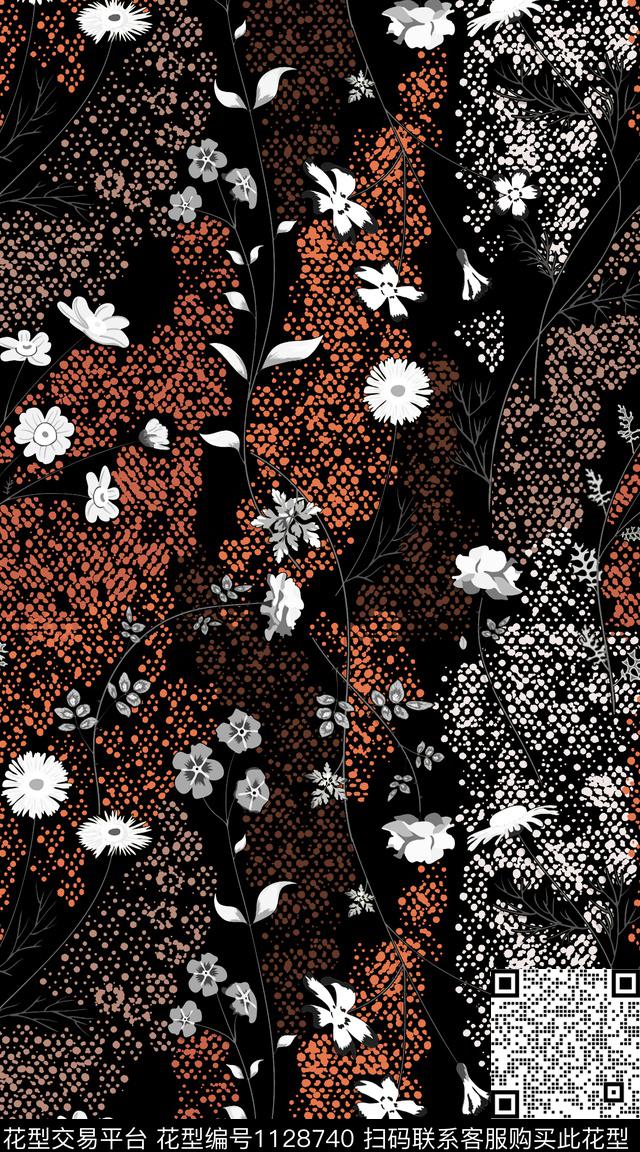 黑底花卉花卉数码华亿平台数码印花华亿平台下载（图片编号: 1128740） - 瓦栏（Walan）