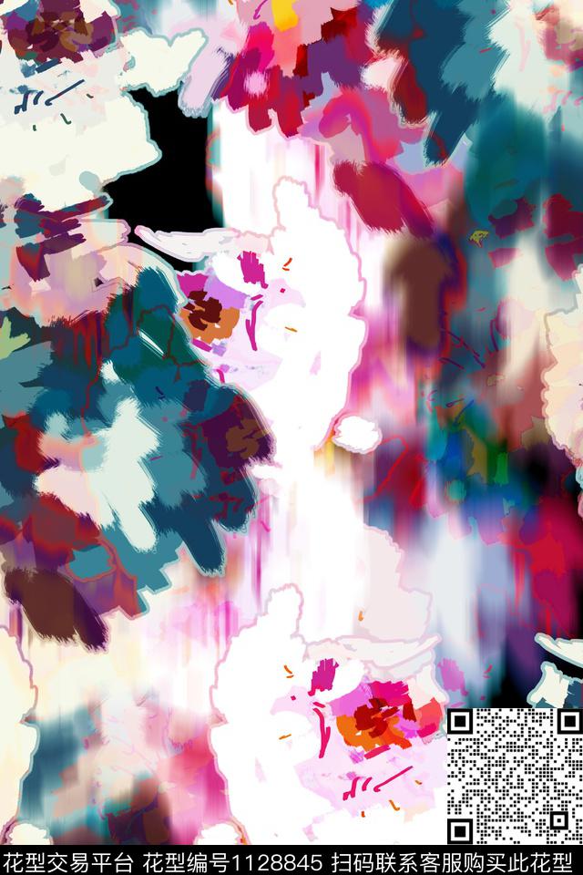 休闲大花笔触数码印花华亿平台下载（图片编号: 1128845） - 瓦栏（Walan）