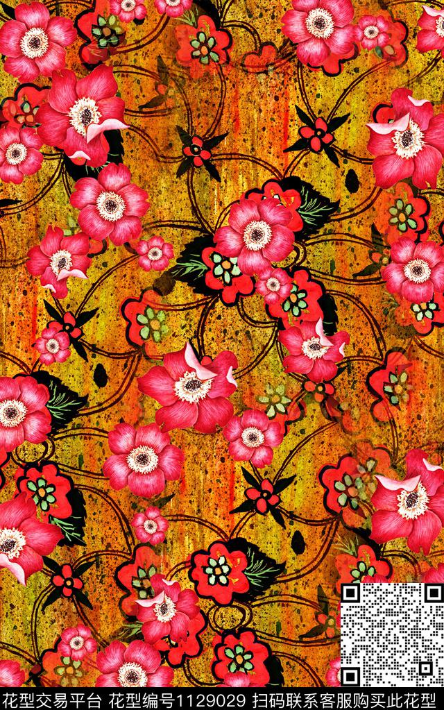 棉麻肌理花卉数码印花华亿平台下载（图片编号: 1129029） - 瓦栏（Walan）