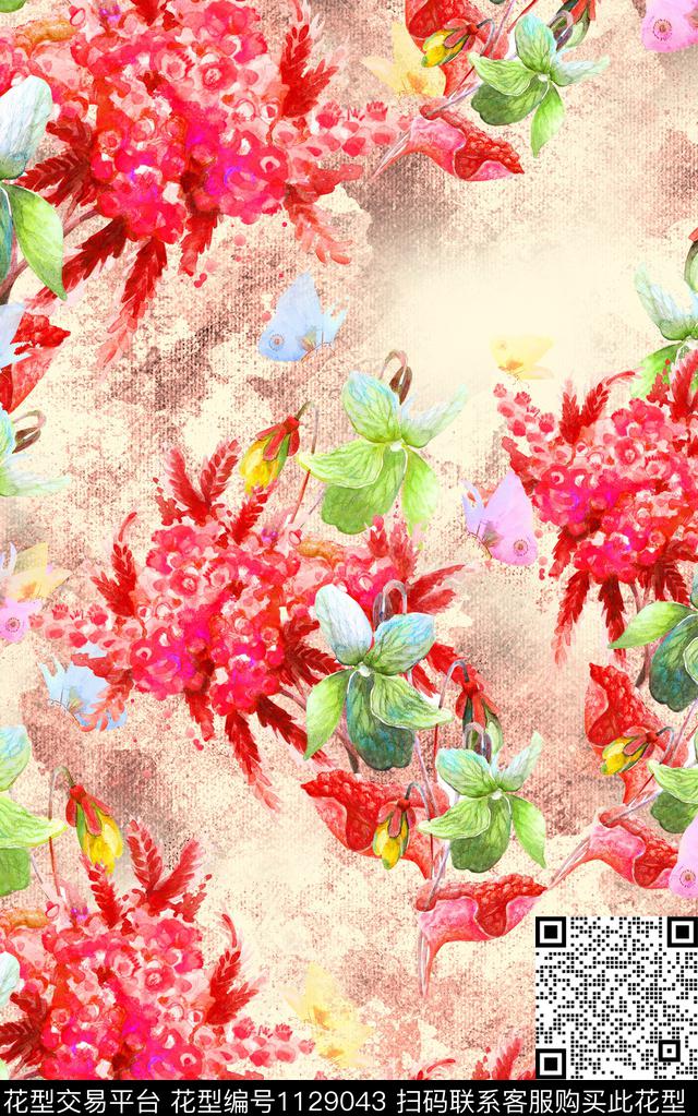 抽象花卉肌理油画华亿平台数码印花华亿平台下载（图片编号: 1129043） - 瓦栏（Walan）