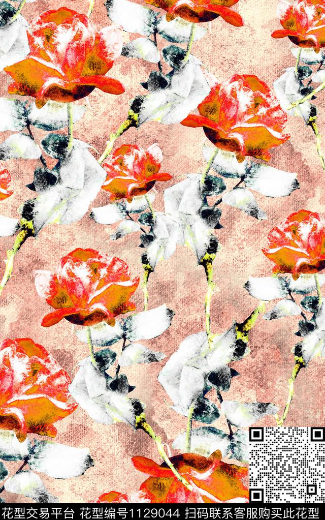 抽象花卉肌理油画华亿平台数码印花华亿平台下载（图片编号: 1129044） - 瓦栏（Walan）