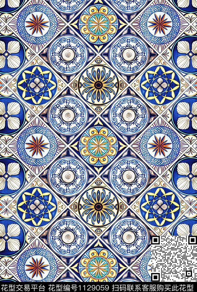 几何佩斯利女装数码印花华亿平台下载（图片编号: 1129059） - 瓦栏（Walan）