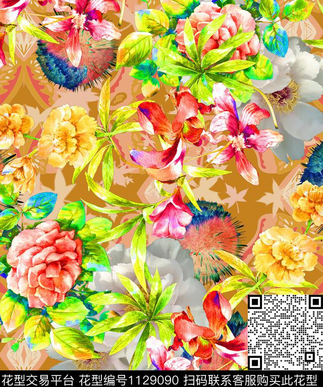肌理花卉民族风数码印花华亿平台下载（图片编号: 1129090） - 瓦栏（Walan）
