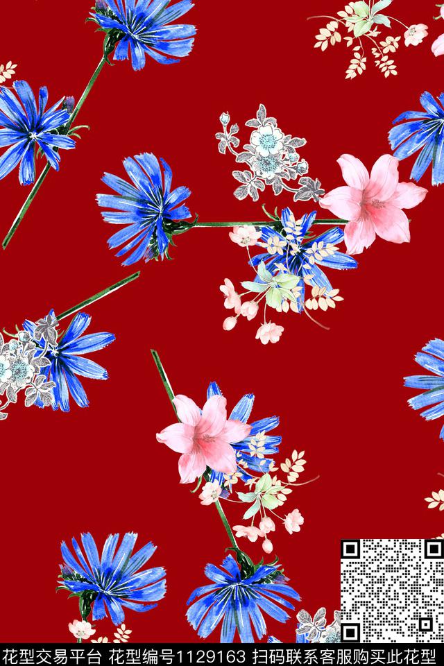 花卉数码华亿平台满版散花数码印花华亿平台下载（图片编号: 1129163） - 瓦栏（Walan）