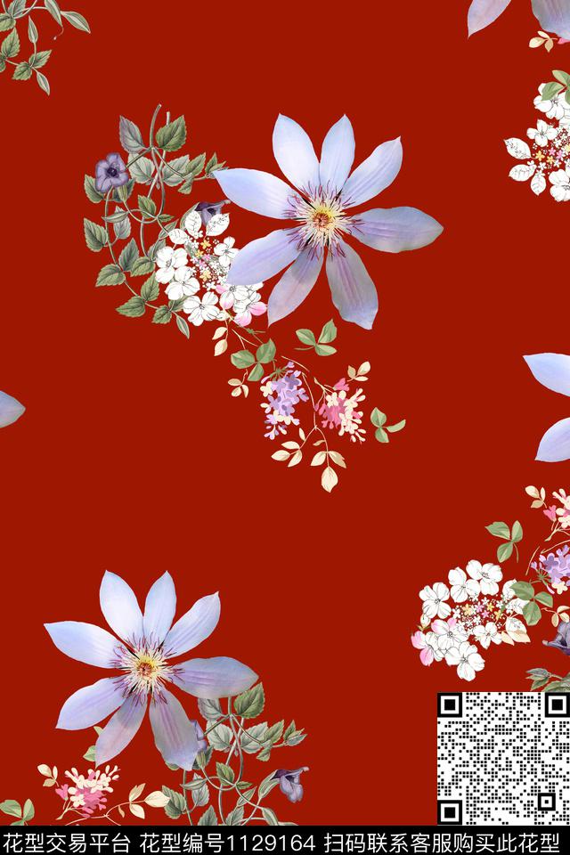 花卉数码华亿平台满版散花数码印花华亿平台下载（图片编号: 1129164） - 瓦栏（Walan）