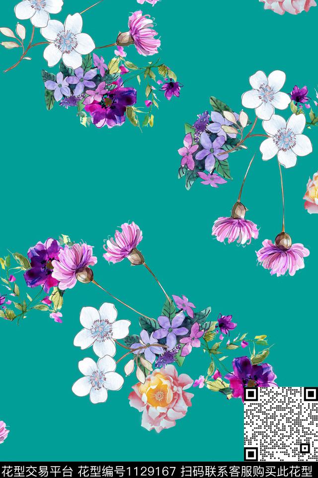 花卉数码华亿平台满版散花数码印花华亿平台下载（图片编号: 1129167） - 瓦栏（Walan）