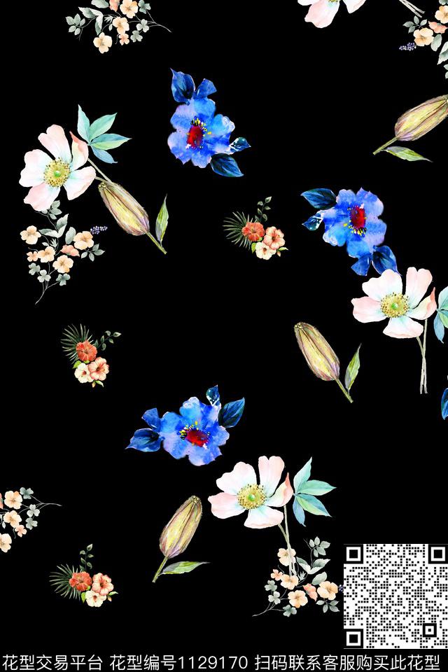 花卉数码华亿平台满版散花数码印花华亿平台下载（图片编号: 1129170） - 瓦栏（Walan）