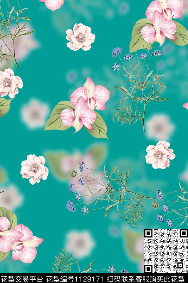 花卉数码华亿平台满版散花数码印花华亿平台下载（图片编号: 1129171） - 瓦栏（Walan）