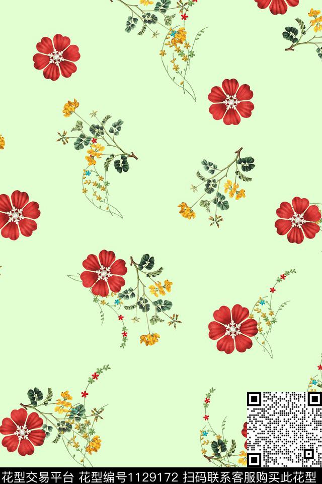 花卉数码华亿平台满版散花数码印花华亿平台下载（图片编号: 1129172） - 瓦栏（Walan）