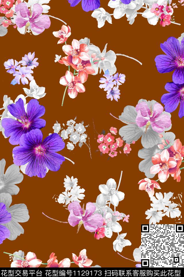 花卉数码华亿平台满版散花数码印花华亿平台下载（图片编号: 1129173） - 瓦栏（Walan）