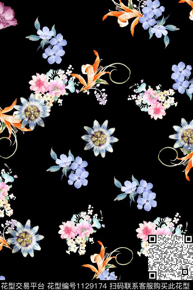 花卉数码华亿平台满版散花数码印花华亿平台下载（图片编号: 1129174） - 瓦栏（Walan）
