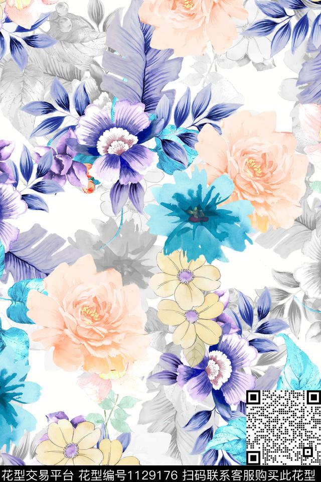 花卉数码华亿平台满版散花数码印花华亿平台下载（图片编号: 1129176） - 瓦栏（Walan）