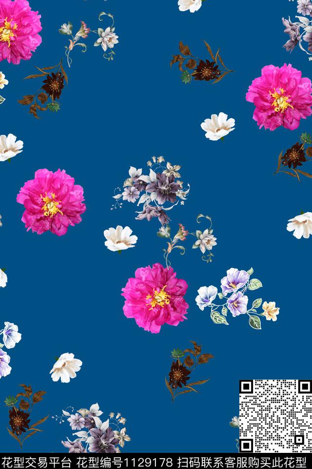 花卉数码华亿平台满版散花数码印花华亿平台下载（图片编号: 1129178） - 瓦栏（Walan）