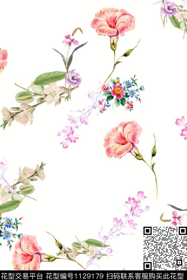 花卉数码华亿平台满版散花数码印花华亿平台下载（图片编号: 1129179） - 瓦栏（Walan）